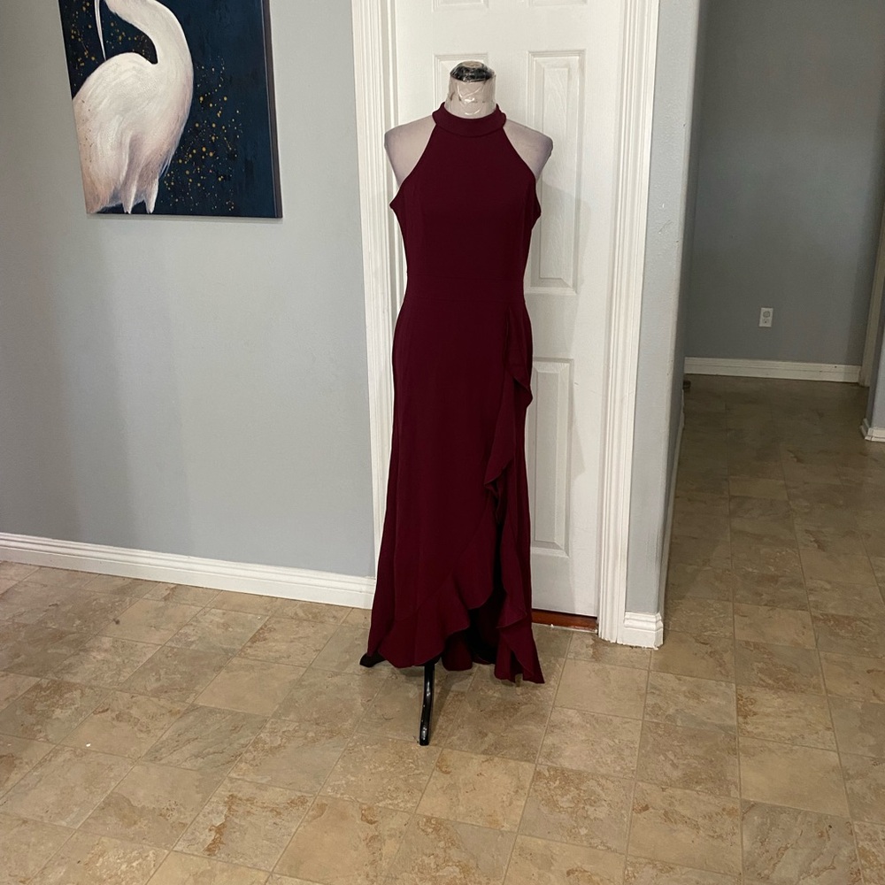 New Women Large WOOSEA Burgundy High Neck Split Bodycon Mermaid Cocktail dress